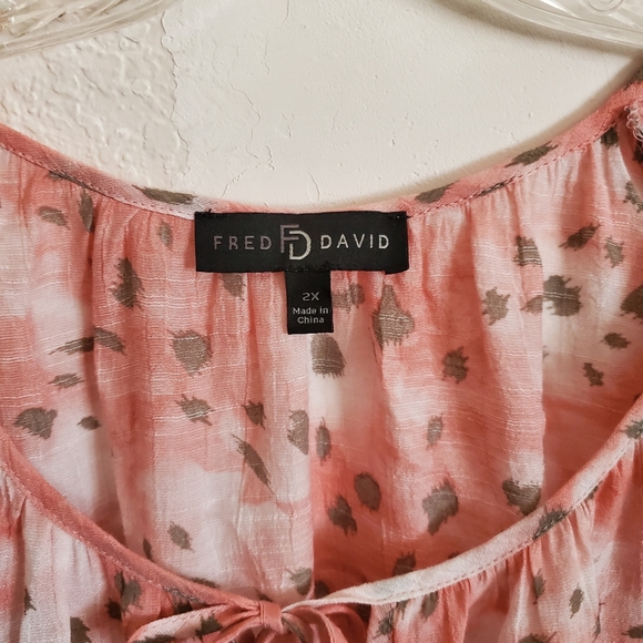 Fred David Women's 2X Semi-sheer Pink Cheetah Print Boho Blouse - Picture 4 of 10